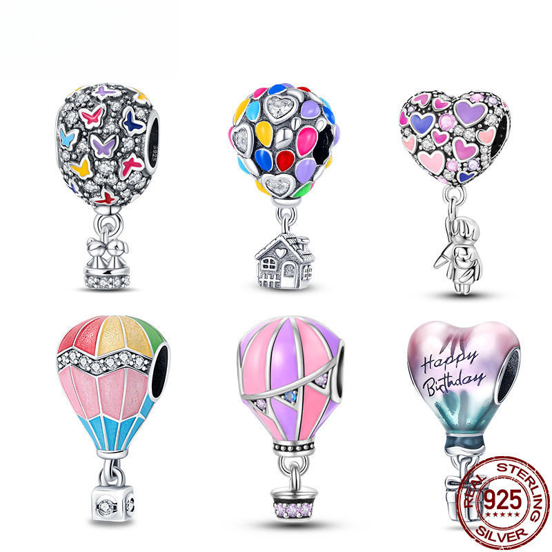 S925 prata romântico colorido em forma de coração balão contas compatíveis com pulseira Original DIY jóias compatível pr