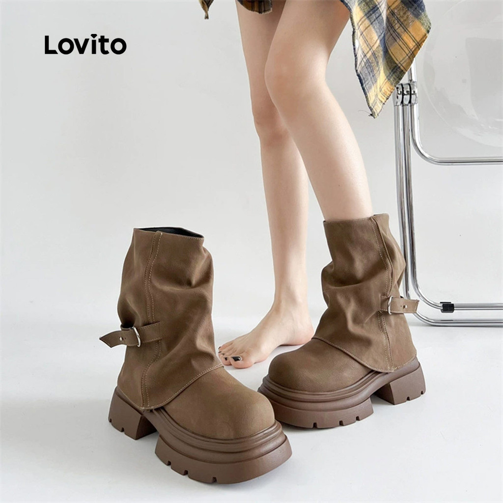 Lovito Botas Casuais Estilo Plicated para Mulheres LFA97045