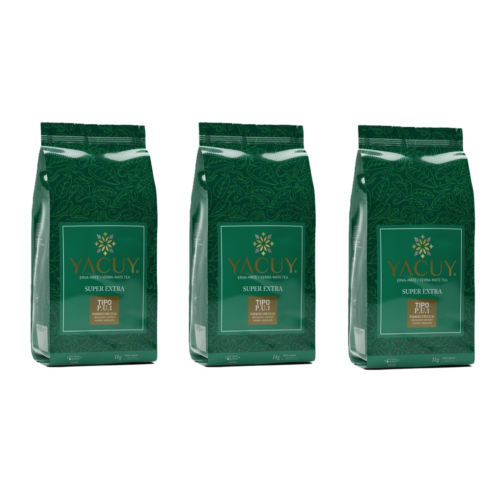 Kit 3 Erva-Mate Yacuy Padrão Uruguaio 1kg – Intensa, Amarga e Aromática
