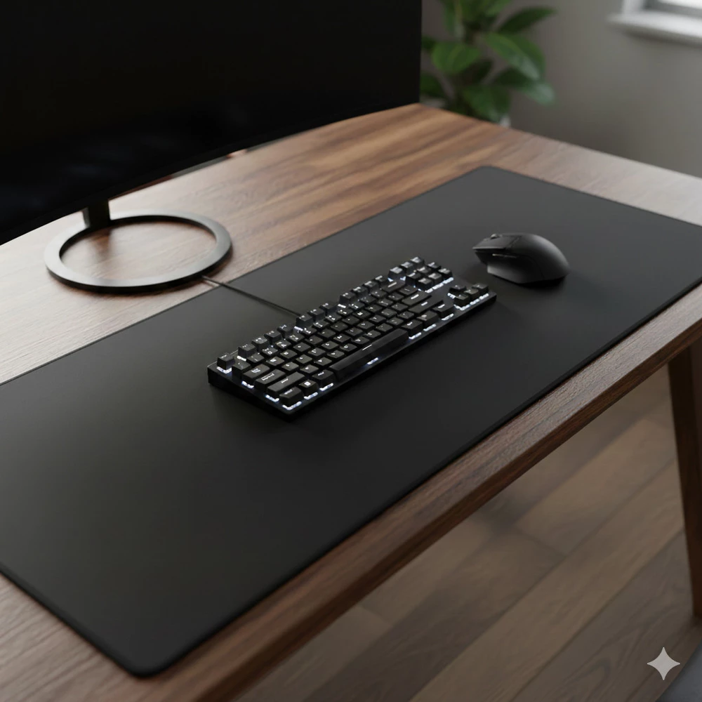 Deskpad Gigante 90x40 Tapete de Mesa Escritório Preto Minimalista Borda Costurada Proteção Setup