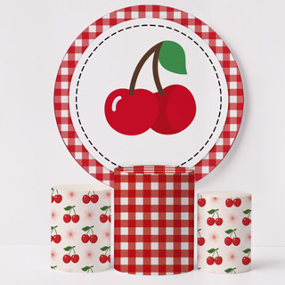 Painel Redondo Sublimado com Capas para Cilindro Kit Completo Decoração de Festa Tema Cerejas em Oferta na Shopee
