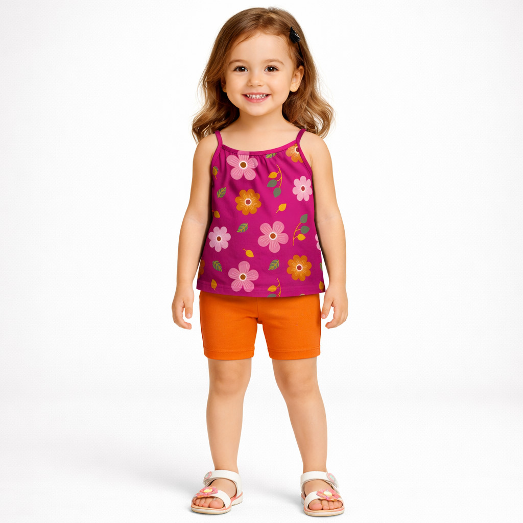Conjunto Kyly Infantil Menina Blusa Estampada e Ciclista Lisa Verão Moda Kids 1001695