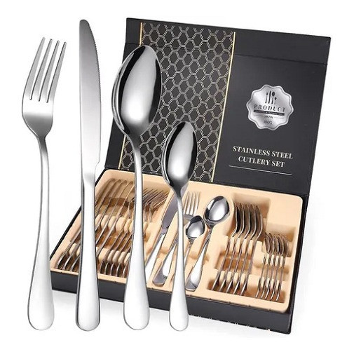 Jogo Talher Inox 24pçs Prata Luxo Faqueiro Maleta Dusseldorf Cor Prateado