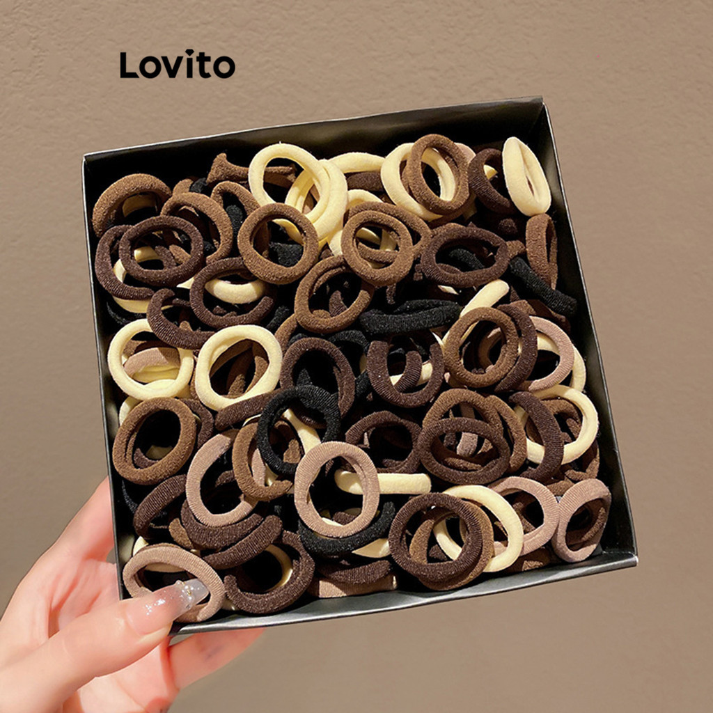 Lovito Laços De Cabelo Casuais Pacote Simples De 100 Palitos Maillard Dopamina Laços De Cabelo Para Mulheres LFA12503 em Oferta na Shopee