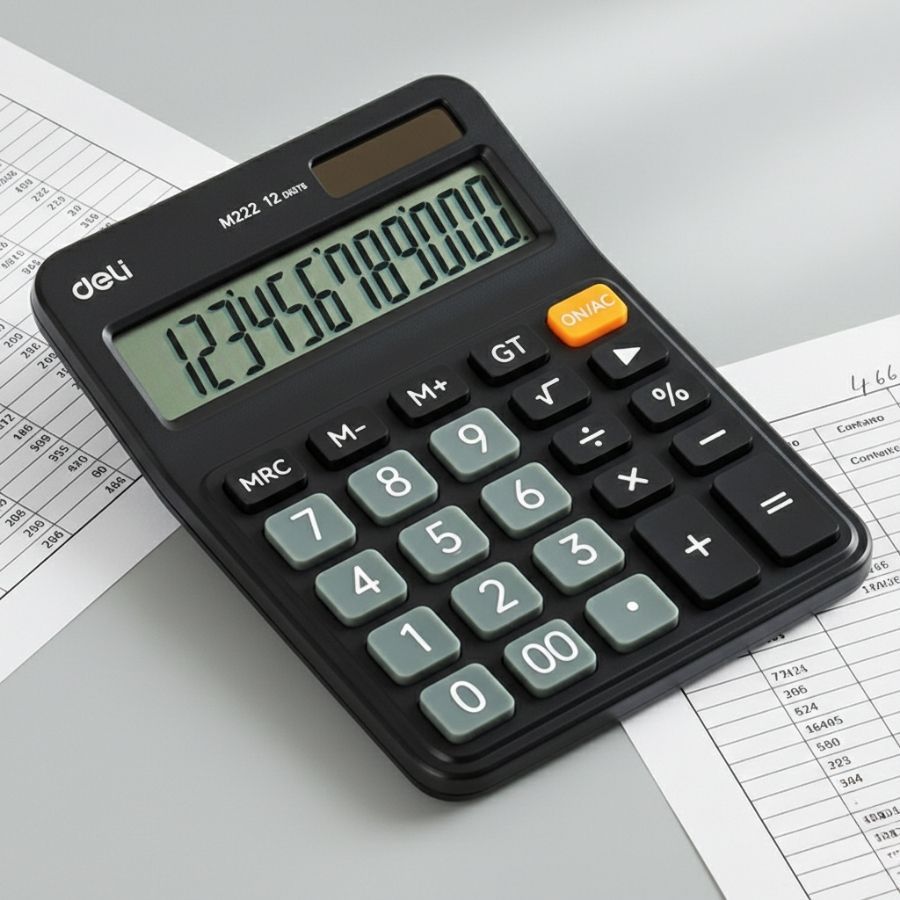 Calculadora com Memória 12 Dígitos - Bateria e Solar - Preta - 15x11x2,8cm - 1 unidade - Deli - Rizzo