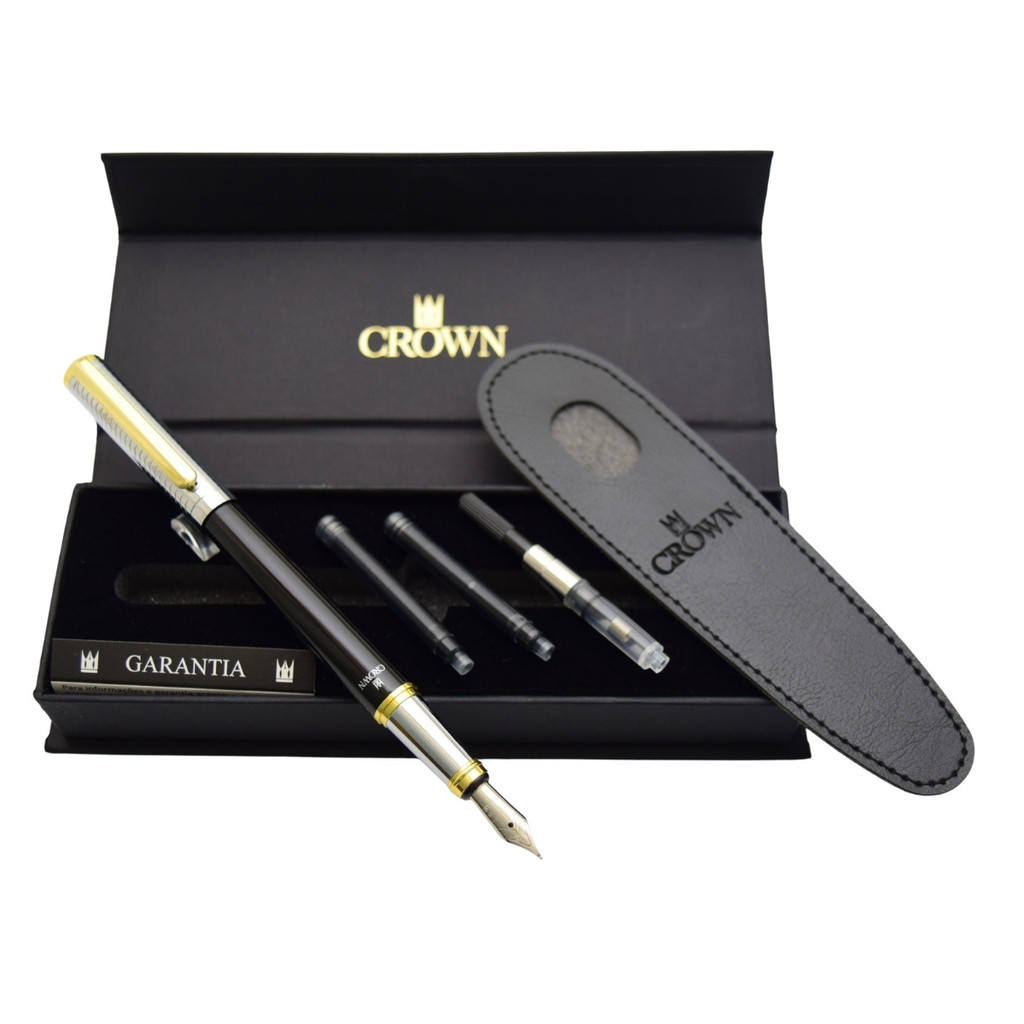 Caneta Crown Regent Tinteiro Preta com case e conversor DI39422N-2