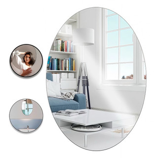 Espelho Adesivo Plástico Decorativo Flexível Espelhado 25x40cm Retangular Oval Auto Colan…