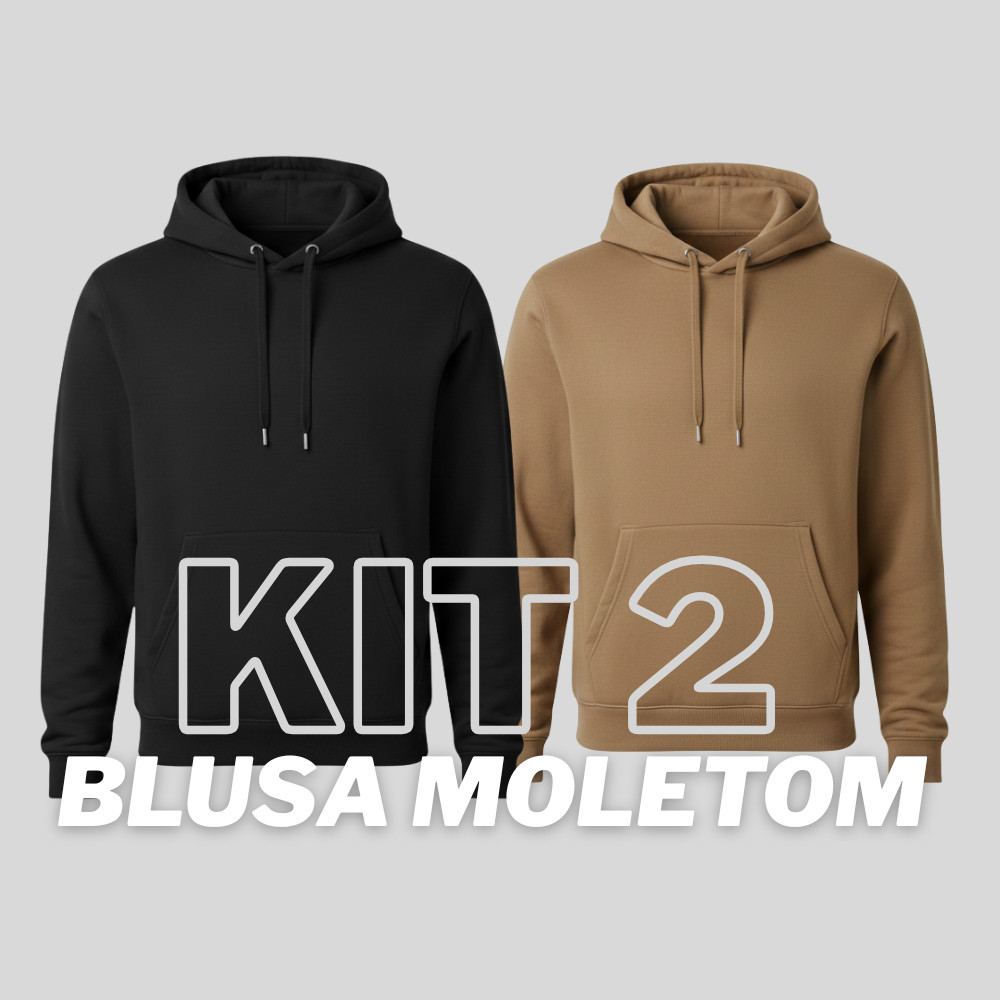 Kit 2 Moletom Unissex Liso Premium Básico Blusa De Frio Casaco Flanelado Masculino Feminino Canguru Capuz e Bolso
