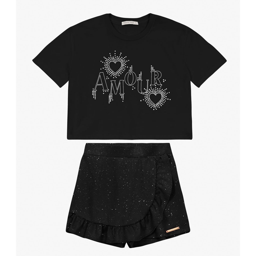 Conjunto Menina Blusa com Shorts Saia Trick Nick Preto
