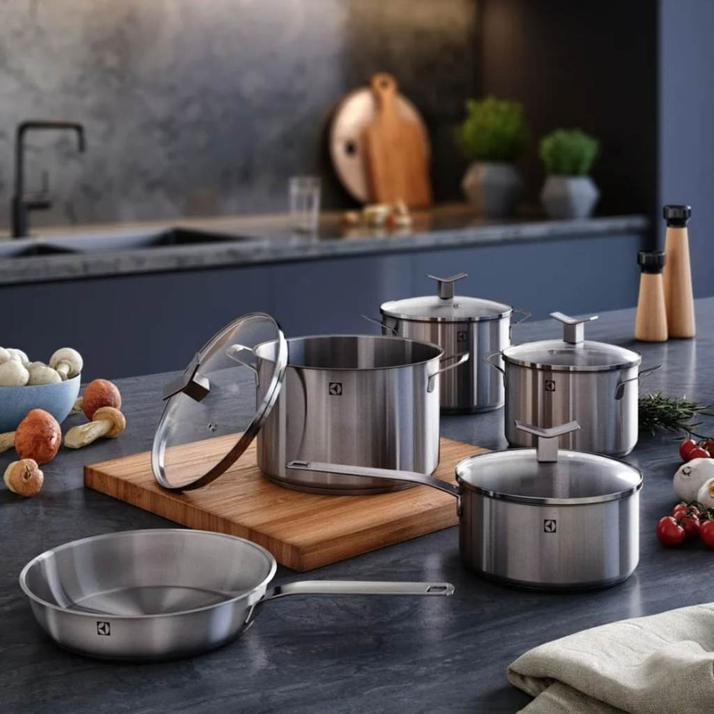 Jogo de Panelas Inox 5 Pcs Fundo Triplo para Indução Tampa de Vidro Design Premium Luxo Electrolux — imagem 2 de 2