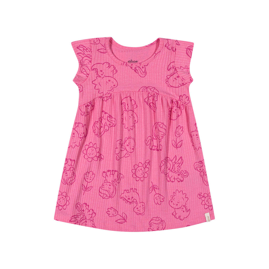 Vestido Curto Bebê Menina Dinos Elian Rosa