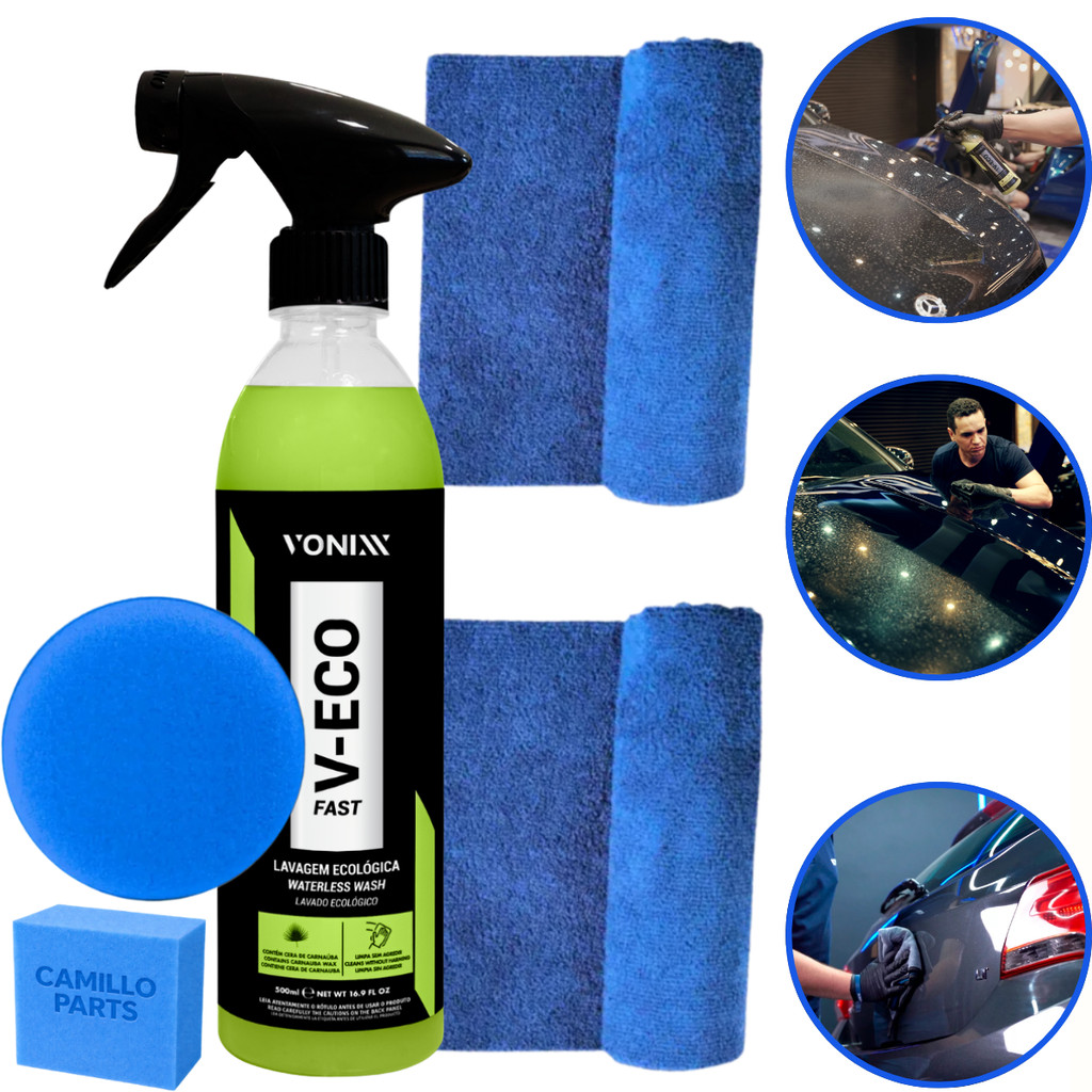Shampoo Líquido Vonixx V ECO Fast 500ml Limpeza Sem Água Biodegradável + Microfibra e Aplicador