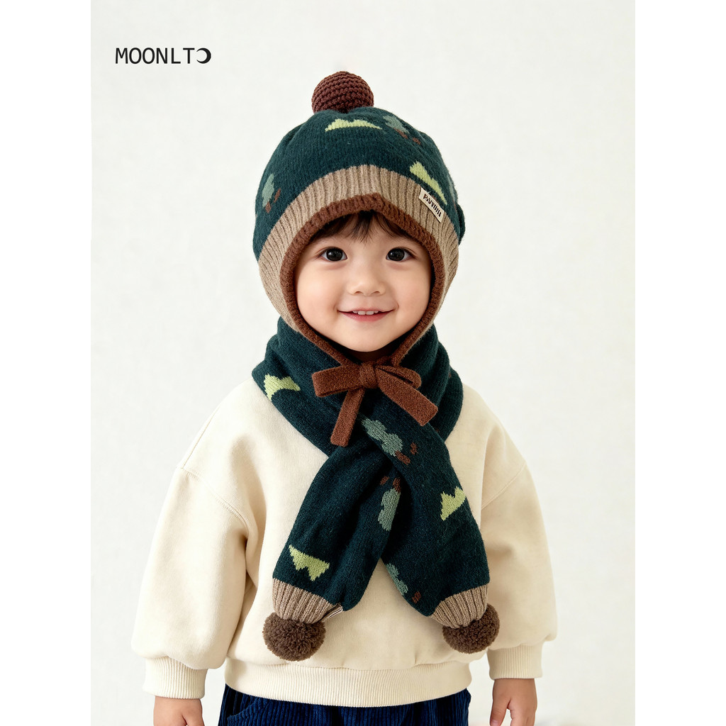 Crianças chapéu cachecol conjunto outono inverno masculino feminino bebê quente à prova de vento engrossado proteção de 