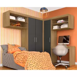 Guarda Roupa Modulado Com Escrivaninha Luzia Bor/gr - Móveis Arapongas
