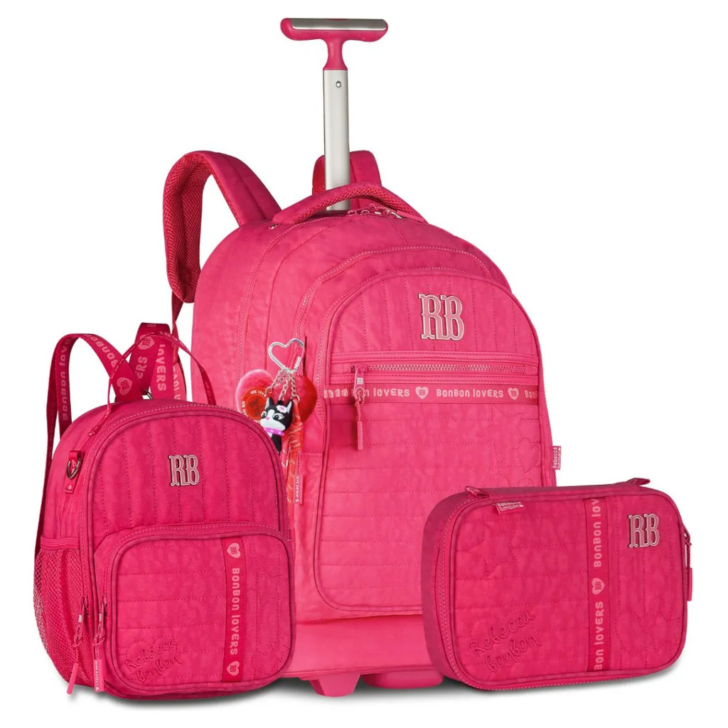 Kit Rebecca Bonbon Mochila Rodinhas Com Lancheira E Estojo Cor Rosa