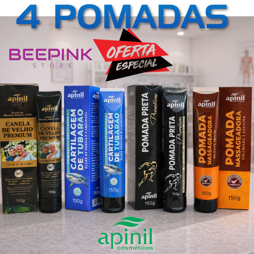 Kit 4 Pomadas preta+tubarão+maluteiro+canela de velho em Oferta na Shopee