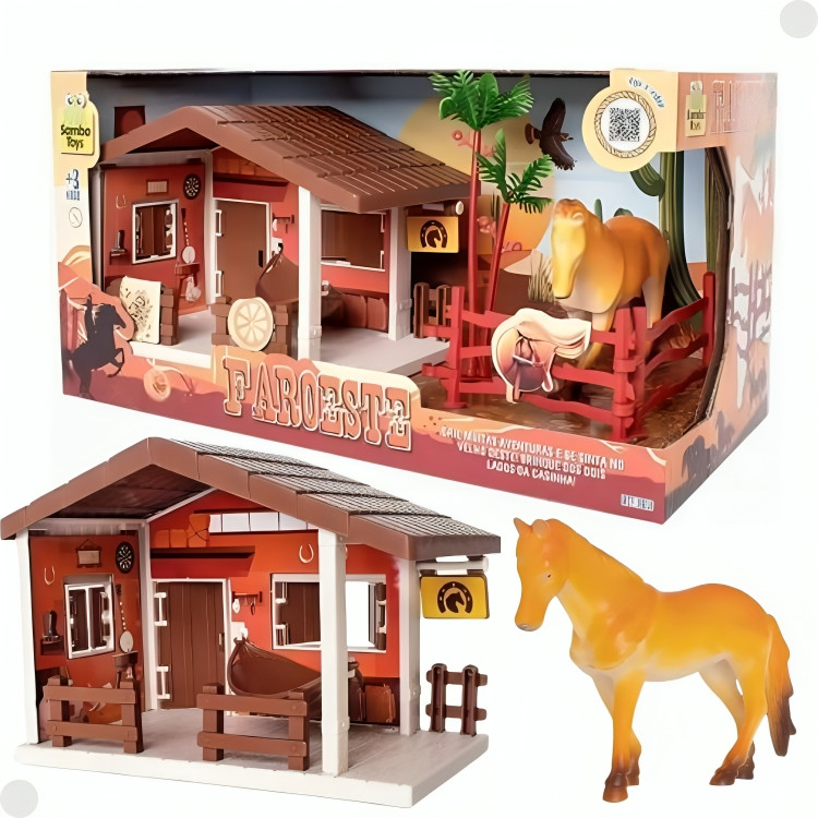 Brinquedo Infantil Casinha Faroeste C/ Cavalo e Acessórios 0418 - Samba em Oferta na Shopee
