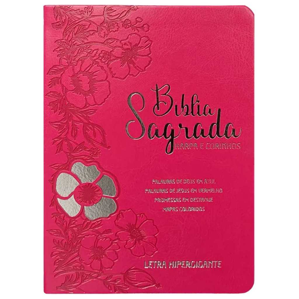 Bíblia Sagrada ARC Letra Hipergigante Full Color Mapas Coloridos Capa Floral Dalila Pink