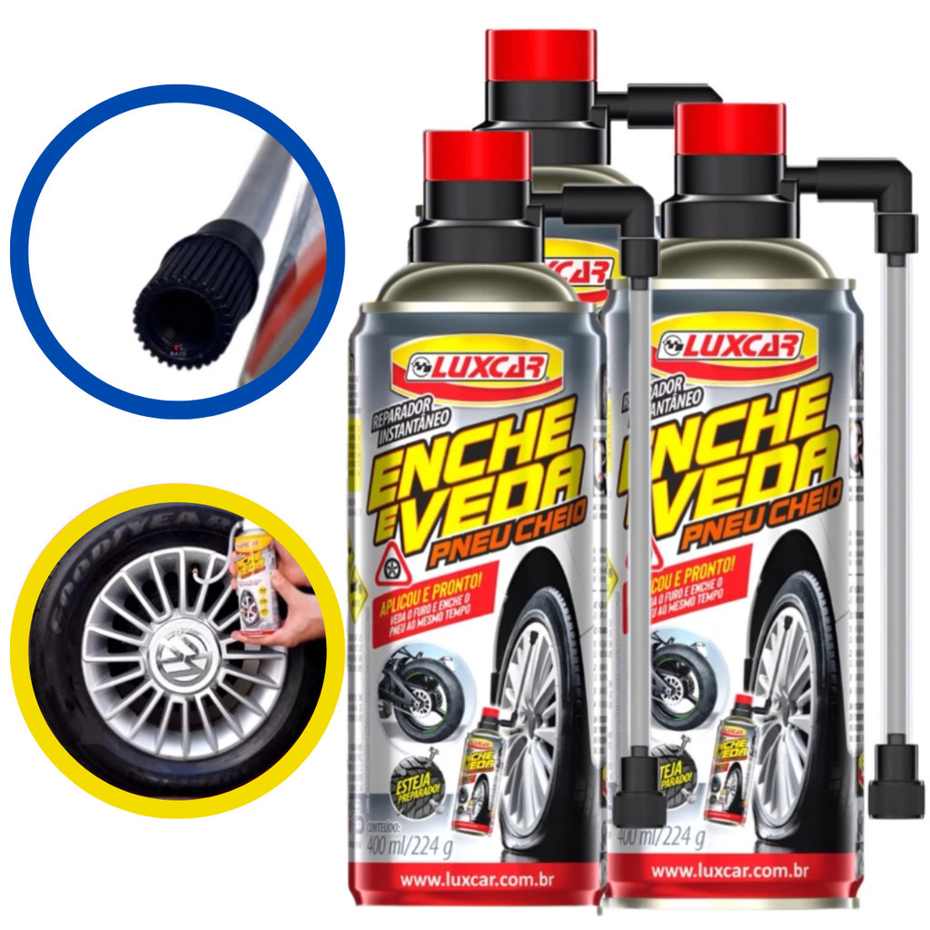 Kit 3 Reparadores Instantâneo De Pneu Enche e Veda Luxcar 400ml Reparador De Pneu Spray 8158