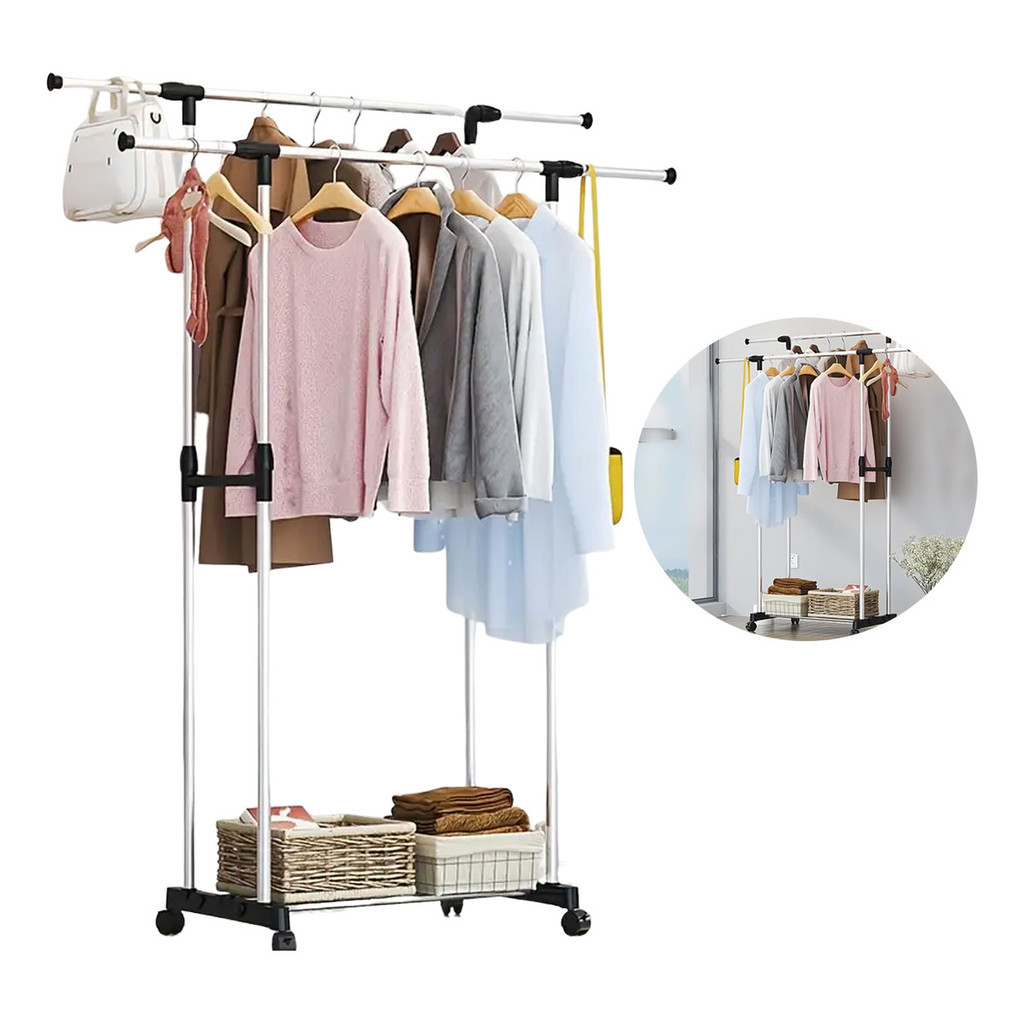 Arara de Roupas Organizadora Dupla com 1 Andar Suporte para Roupas e Sapatos em Oferta na Shopee