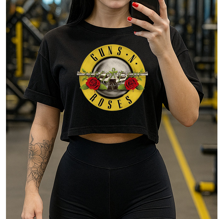 Cropped Feminino Guns N' Roses Banda de Rock Estampado 100% Algodão Novidade Envio Imediato em Oferta na Shopee