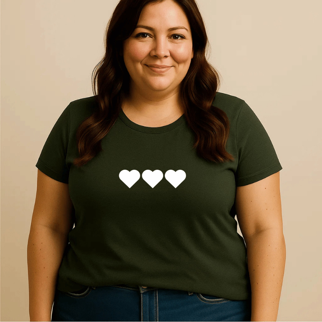 Camiseta Plus Size Feminina P Ao G5 Algodão 100% Estampada Corações Básica Premium Casual Academia Confortável Branca