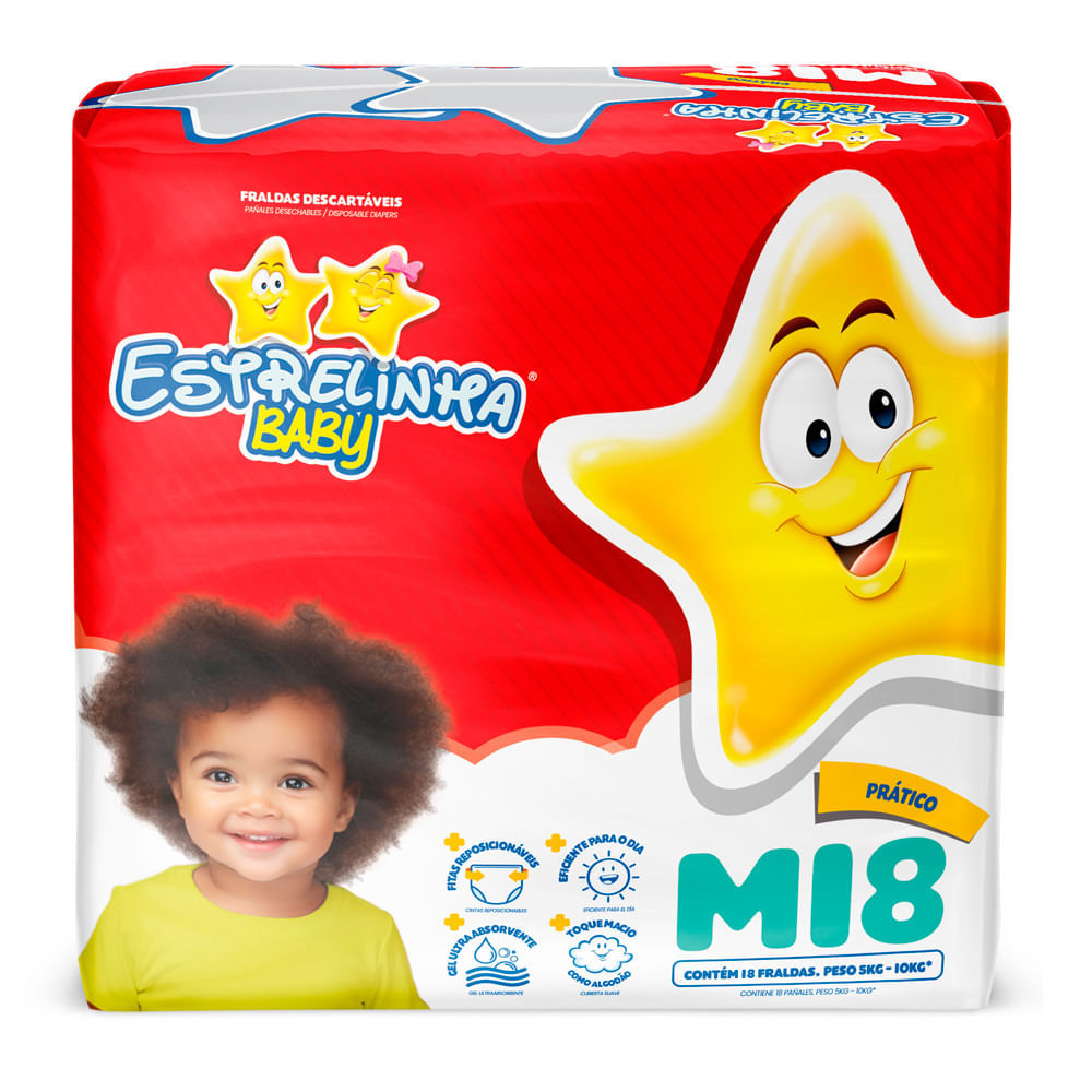 Fralda Estrelinha Baby Tamanho M Pacote Prático 18 Unidades Descartáveis em Oferta na Shopee