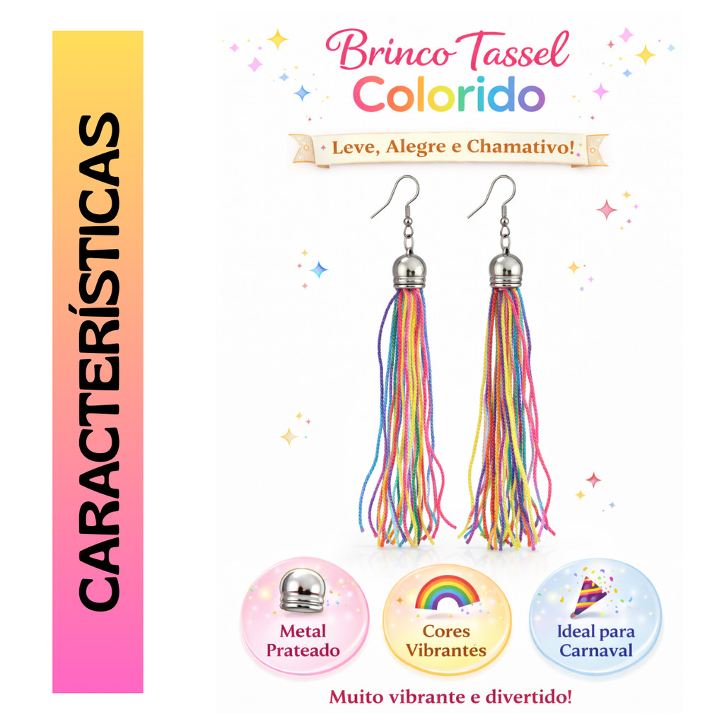 Brinco Feminino Tassel Colorido Bolinha Carnaval 2026 (1 Par)