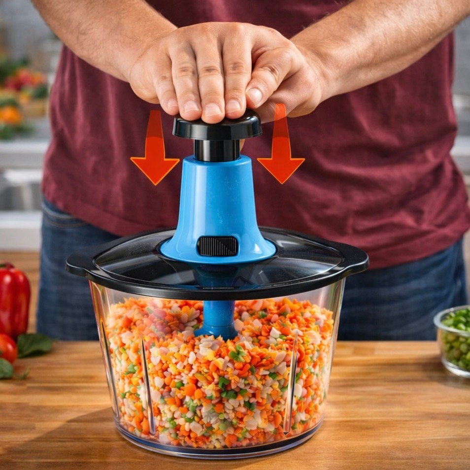Processador De Alimentos Manual 1.5 Litros 3 Lâminas Inox Cortador Picador De Legumes E Alho Com Trava De Segurança Top
