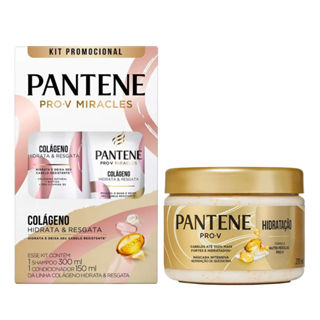 Kit Pantene Colágeno Shampoo 300ml + Condicionador 150ml + Máscara Capilar Hidratação 270ml em Oferta na Shopee