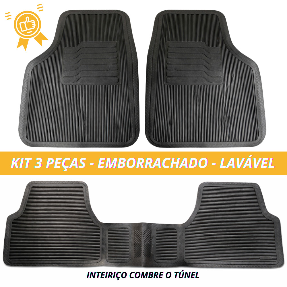 Kit Jogo Tapete Automotivo 3 Peças Universal Inteiriço Cobre Tunel Emborrachado Impermeável Preto em Oferta na Shopee
