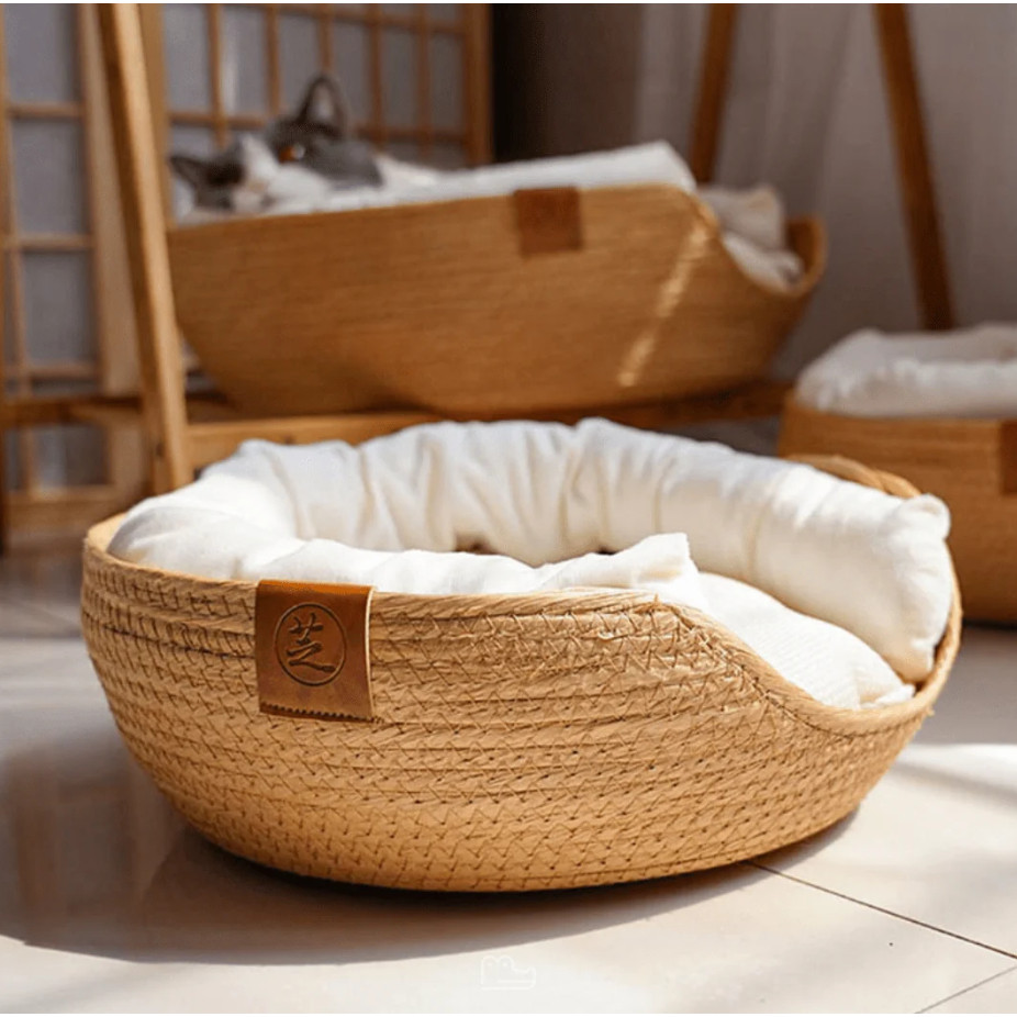 Cama de Bambu Natural para Pet com Travesseiros — imagem 2 de 2