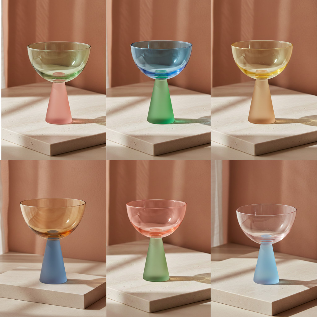 Jogo 6 Taças Vidro Coloridas 350ml Sobremesa Drinks Gin Vinho Mesa Posta Base Cônica — imagem 2 de 2