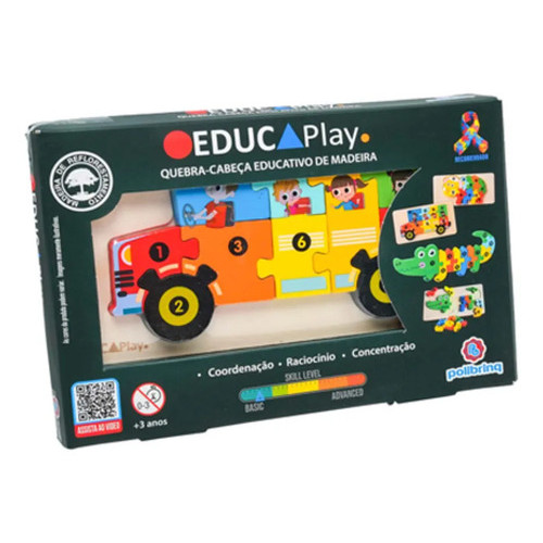 Quebra Cabeça Educativo Infantil Onibus Educaplay Polibrinq