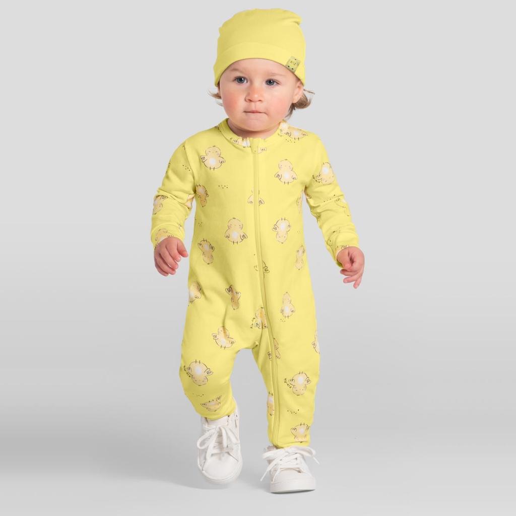 Macacão bebê unissex em cotton com touquinha Brandili Baby