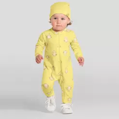 Macacão bebê unissex em cotton com touquinha Brandili Baby