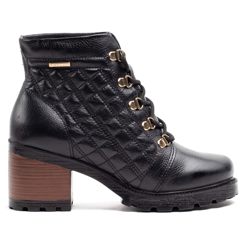 Coturno Feminino Pegada em Couro Matelassê Preto em Oferta na Shopee