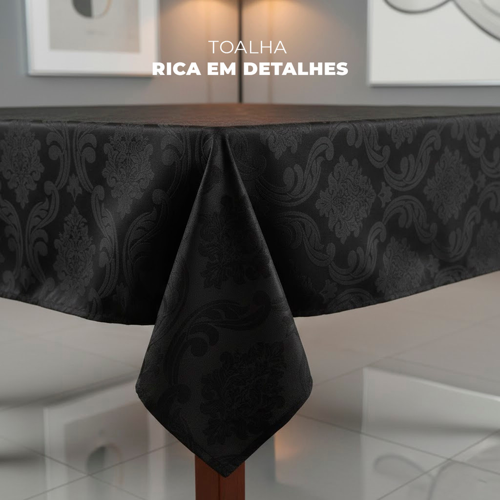Toalha de Mesa Jacquard 2,00x1,40m 6 Lugares Tecido Grosso Luxo Decorativa Festa Cozinha Sala