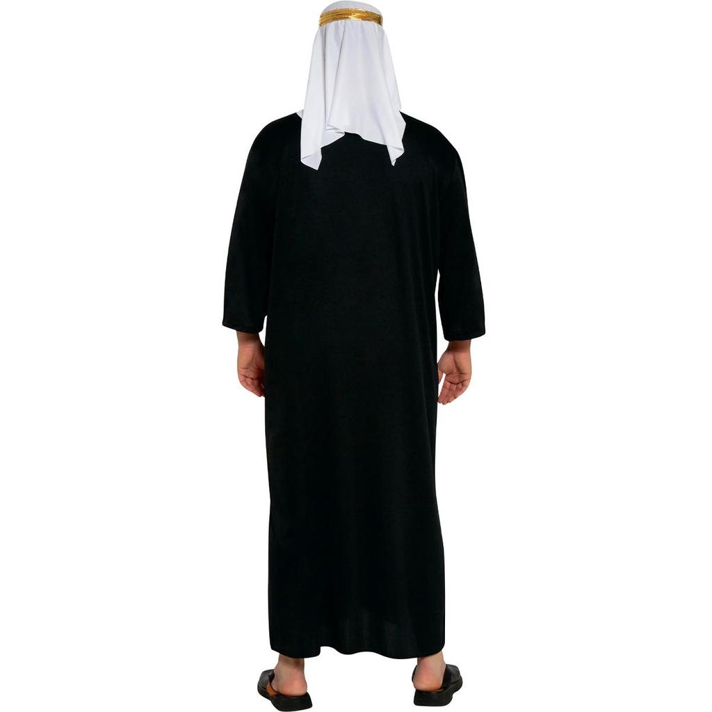 Fantasia Sheik Árabe Masculina Plus Size Luxo Preta Com Turbante P 38 - 40 — imagem 2 de 2