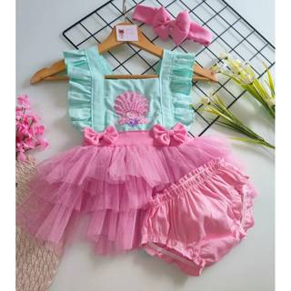 Romper saia temática sereia luxo (Concha) 6 meses a 3 anos em Oferta na Shopee