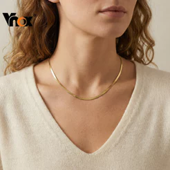 Vnox Lâmina Corrente De Aço Inoxidável Cobra Colar Ajustável Plana Para Mulheres Menina Jóias Presente