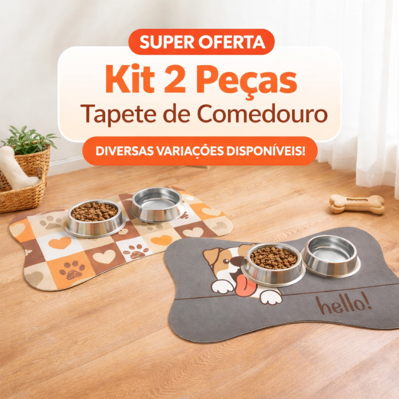 Kit 2 Tapetes Comedouro Pet Antiderrapante Lavável | Tapete para Ração Cachorro e Gato | Base Emborrachada