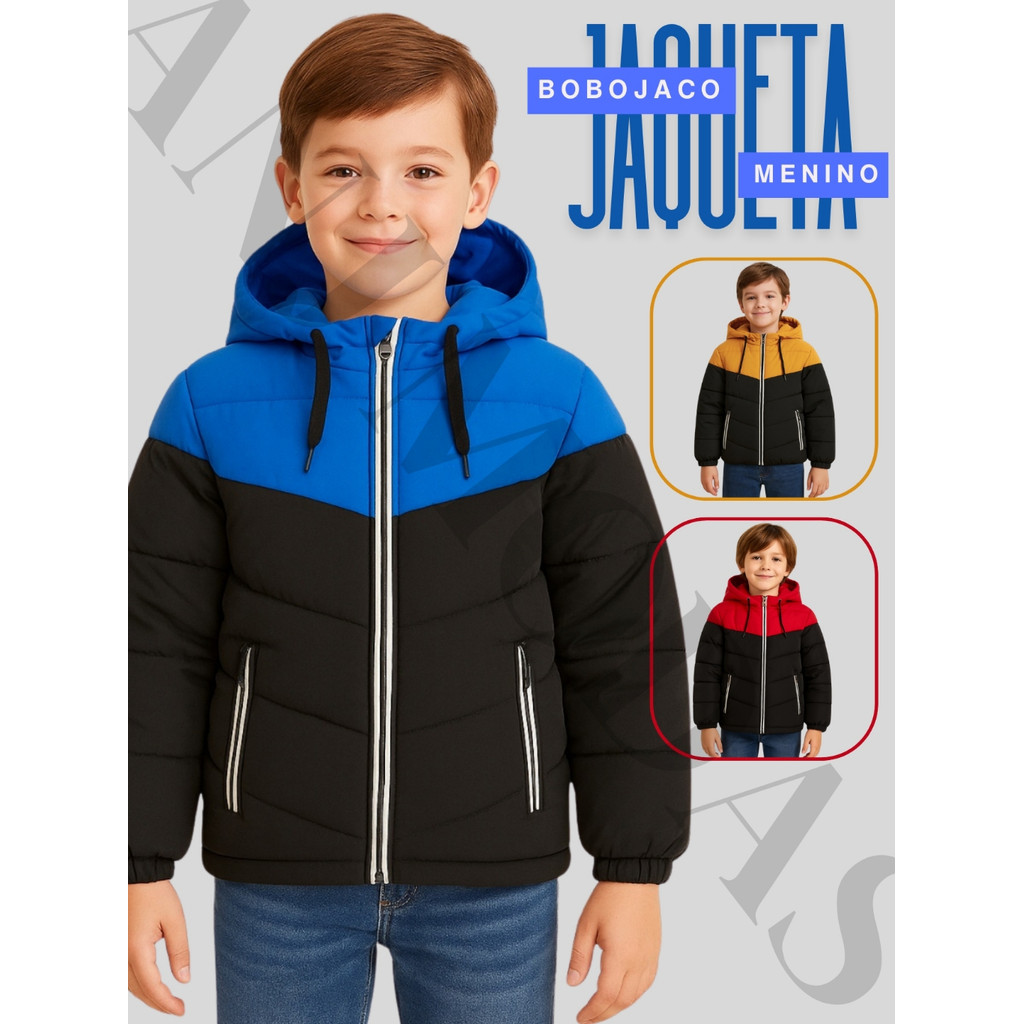 Jaqueta Bobojaco Juvenil Masculina Nylon Forrada Modelo Puffer Inverno Escolar