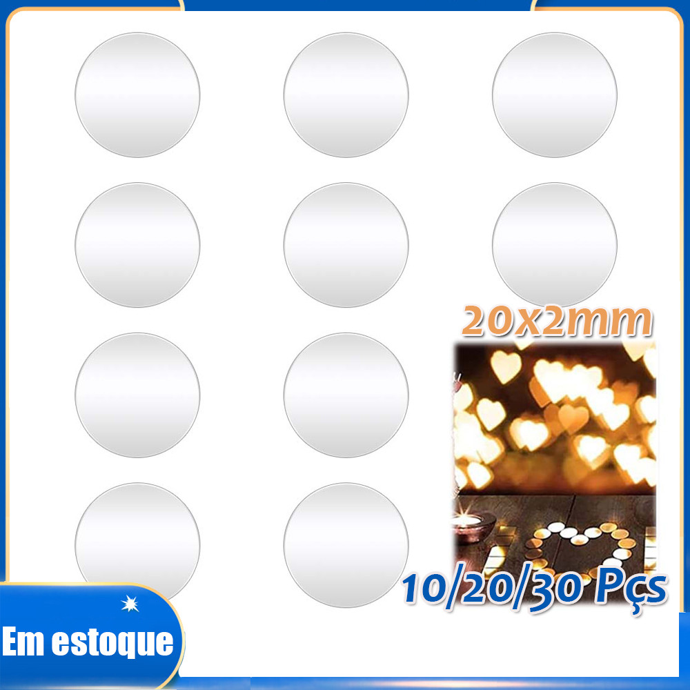 Kit 10/20/30pçs Espelhos Círculos Acrílico Redondo Decorativo Adesivo para Parede Maquiagem Banheiro Moda 20x20x2mm
