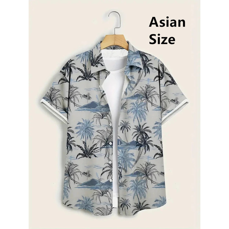 Camisa Havaiana Tropical Masculina de Verão 2026, Camisa Masculina com Estampa de Plantas 3D, Camisa Havaiana Plus Size 