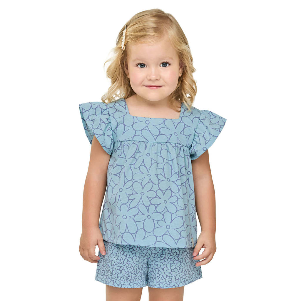 Conjunto Infantil Menina Decote Quadrado Elian Azul em Oferta na Shopee