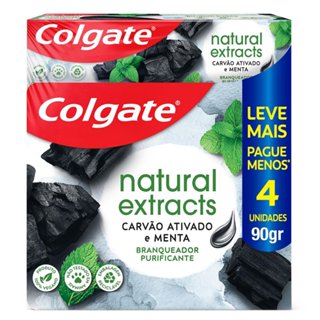 Creme Dental Colgate Natural Extracts Carvão Ativado e Menta Branqueador Purificante com 4 Unidades de 90g cada em Oferta na Shopee