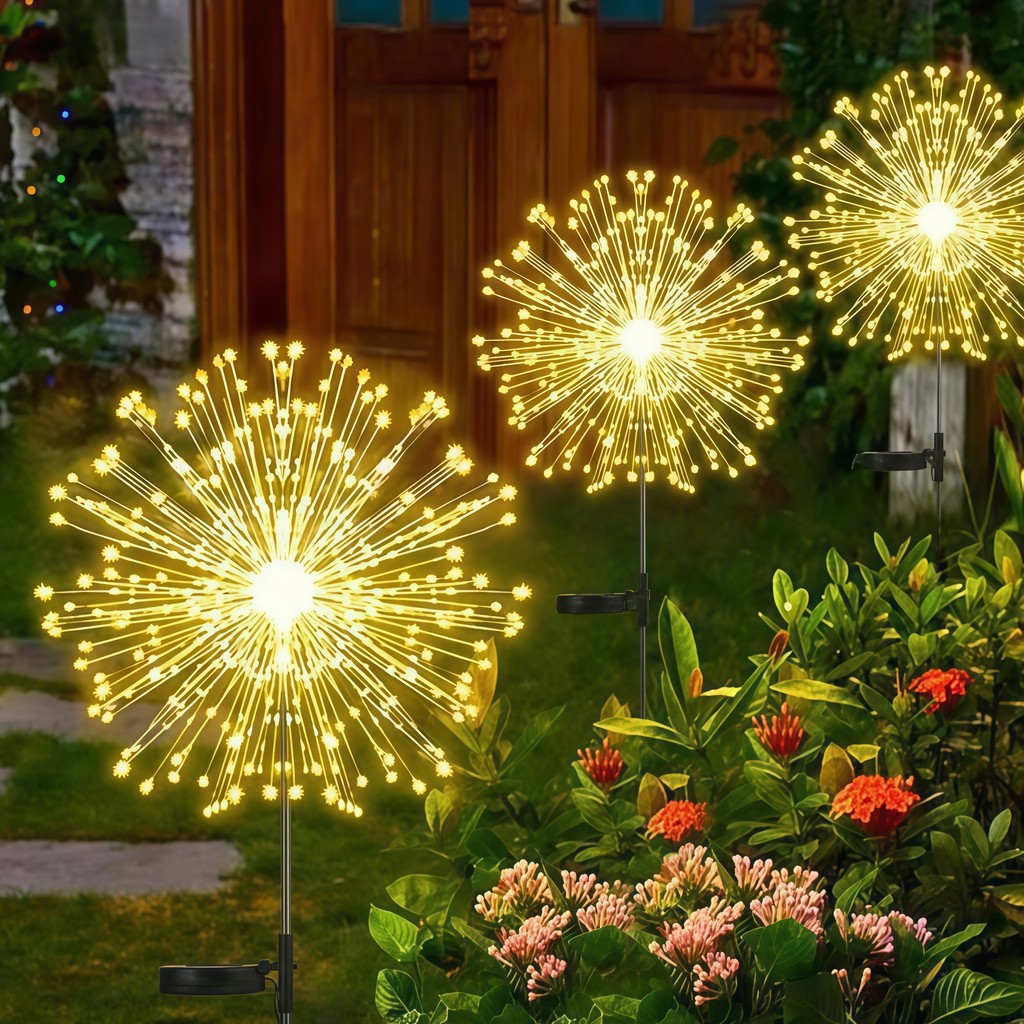 Luzes Solares De Jardim Lâmpadas De Fogos De Artifício LED À Prova D'água Enfeites Flores De Natal 2 ou 6