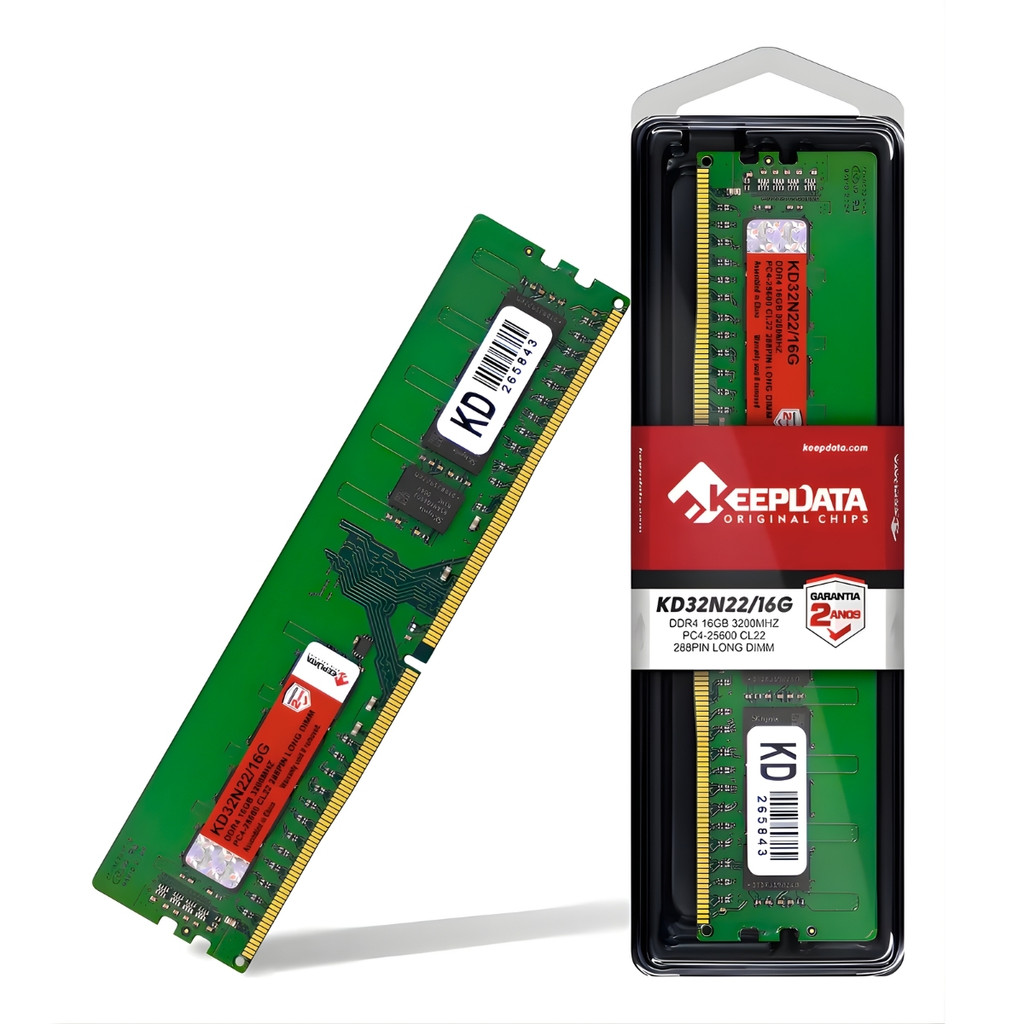 Memória Ram Para Pc DDR4 16GB 3200MHz Keepdata CL22 Verde KD32N22/16G
