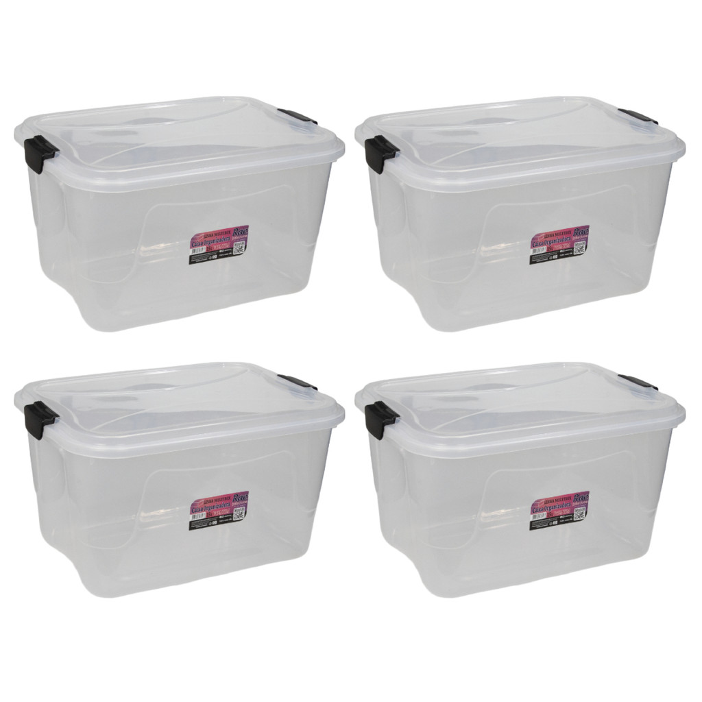 Kit 4 Caixa Organizadora Transparente Multibox 15L Com Tampa E Trava
